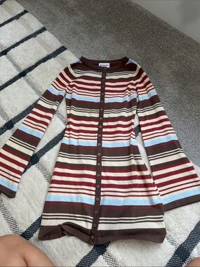 Princess Polly Striped Button-Front Knit Dress in Brown, Red & Light Blue